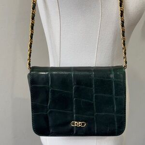 Vintage L.J. Simone New York Crocodile-Embossed Leather Bag – Deep Forest Green